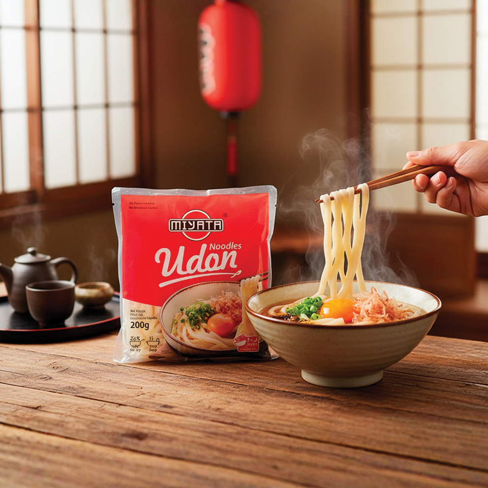  massa Udon, sUdon Noodles da Miyata Estilo de Vida Japonês, Jantar de Sushi, Massa Udon Pronta, Miyata Gourmet, Ambiente Oriental