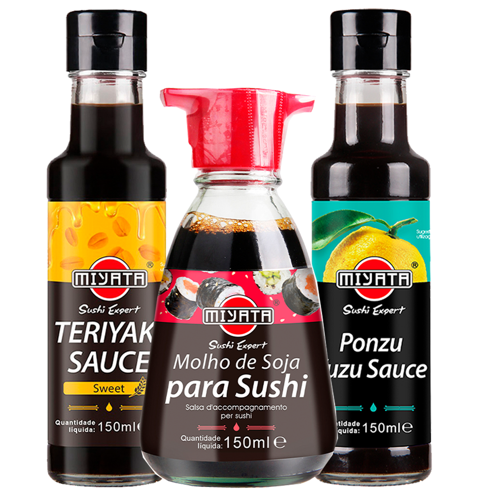 Gama de molhos Miyata Sushi Expert, Teriyaki, Ponzu e Molho de Soja para culinária japonesa autêntica,molhos premium da marca Miyata